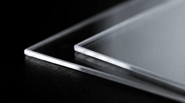 Duas placas de vidro sobrepostas, com as bordas riscadas de luz